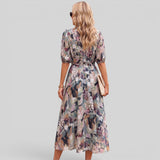 Vestido Midi Floral Manga Abullonada