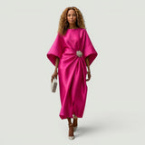 Vestido Midi Satén Manga Kimono