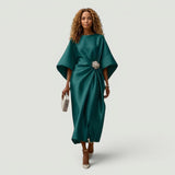 Vestido Midi Satén Manga Kimono