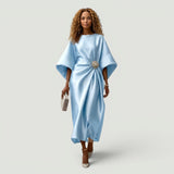 Vestido Midi Satén Manga Kimono