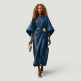Vestido Midi Satén Manga Kimono