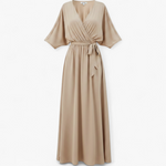 Vestido Midi Escote V Fluido - Champán - manequim fantasma