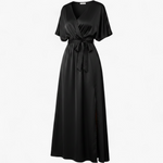 Vestido Midi Escote V Fluido - Negro - manequim fantasma