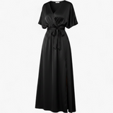 Vestido Midi Escote V Fluido - Negro - manequim fantasma
