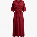 Vestido Midi Escote V Fluido - Rojo - manequim fantasma