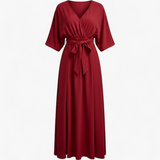 Vestido Midi Escote V Fluido - Rojo - manequim fantasma