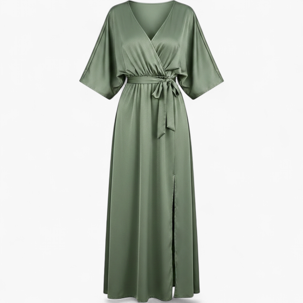 Vestido Midi Escote V Fluido - Verde - manequim fantasma