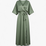 Vestido Midi Escote V Fluido - Verde - manequim fantasma