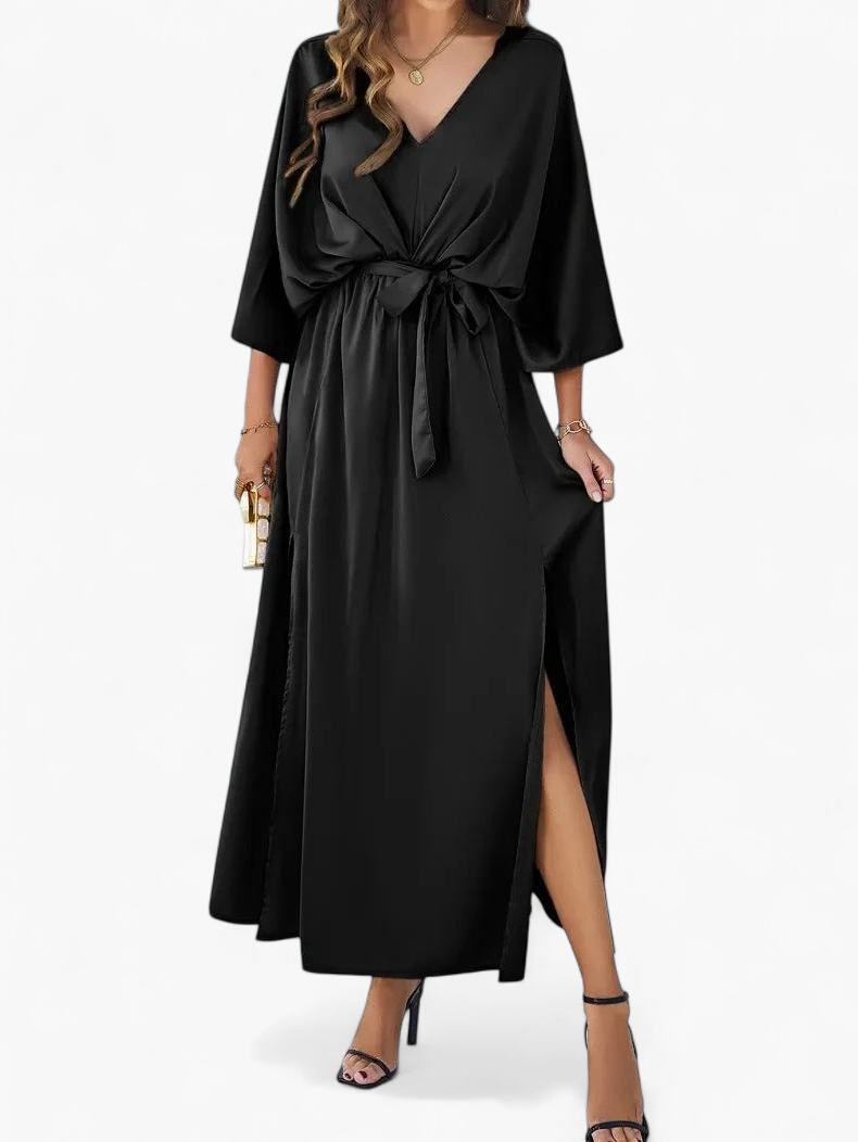 Vestido Midi Escote V Fluido - Negro - principal