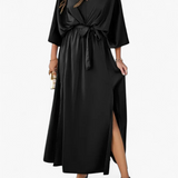 Vestido Midi Escote V Fluido - Negro - principal
