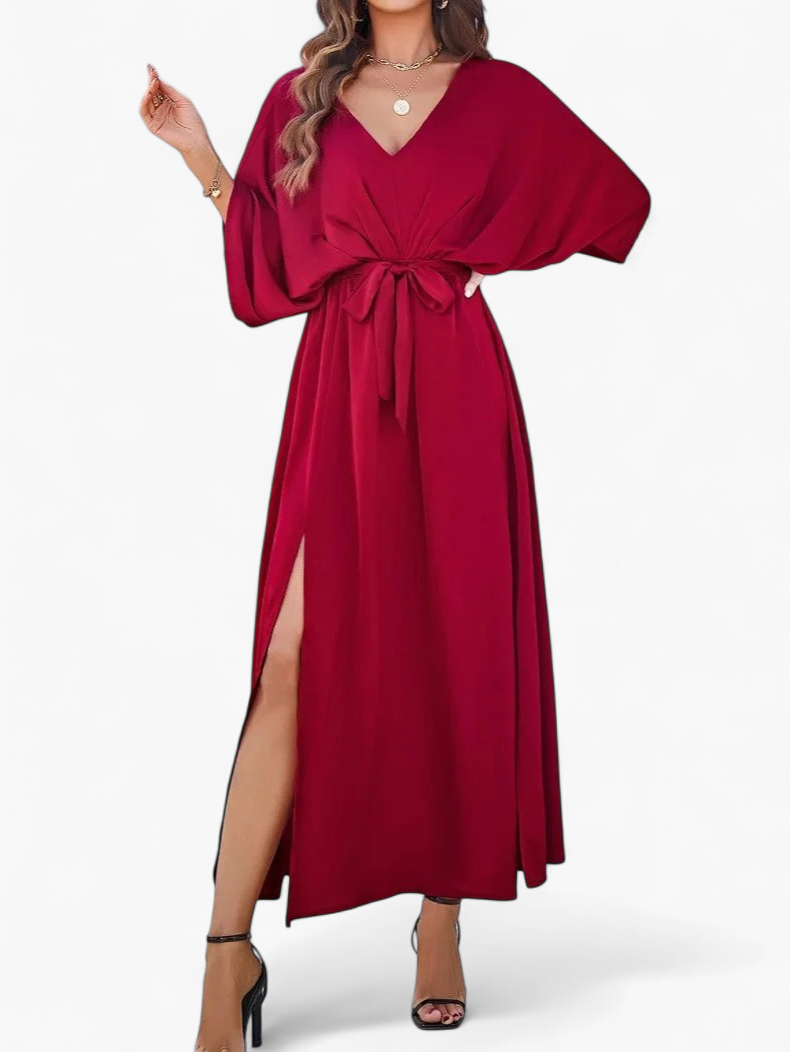 Vestido Midi Escote V Fluido - Rojo - principal