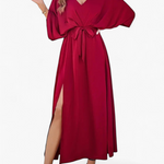 Vestido Midi Escote V Fluido - Rojo - principal