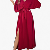 Vestido Midi Escote V Fluido - Rojo - principal