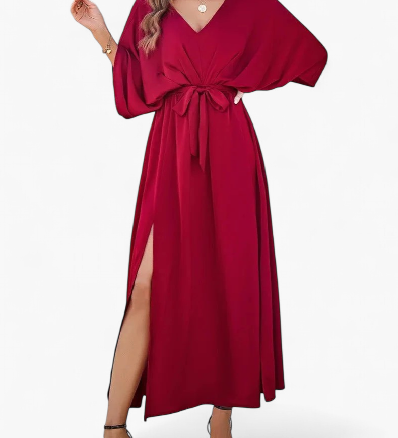 Vestido Midi Escote V Fluido - Rojo - principal