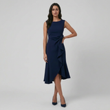 Vestido Midi Crepé Lazo Volante Cruzado