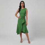 Vestido Midi Crepé Lazo Volante Cruzado