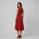 Vestido Midi Crepé Lazo Volante Cruzado