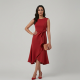 Vestido Midi Crepé Lazo Volante Cruzado
