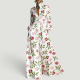 Vestido Largo Camisero Estampado Geométrico Cintura Alta