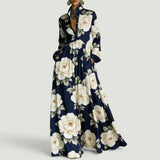 Vestido Largo Camisero Estampado Geométrico Cintura Alta