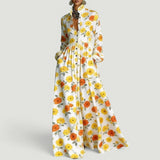 Vestido Largo Camisero Estampado Geométrico Cintura Alta
