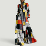 Vestido Largo Camisero Estampado Geométrico Cintura Alta